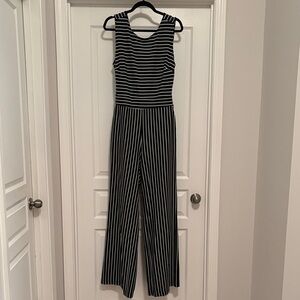 New York & Company Black and White Striped Sleeveless Jumpsuit